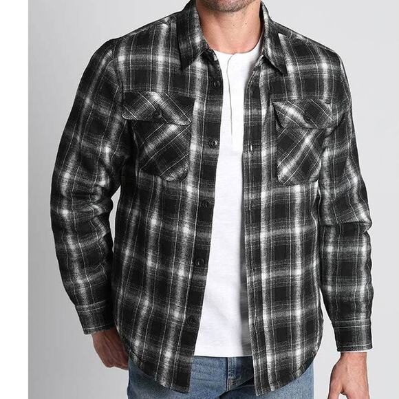 JACHS New York Flannel Shirt Plaid Black White Two Pockets Heavy Men 2XL XXL - Picture 14 of 14